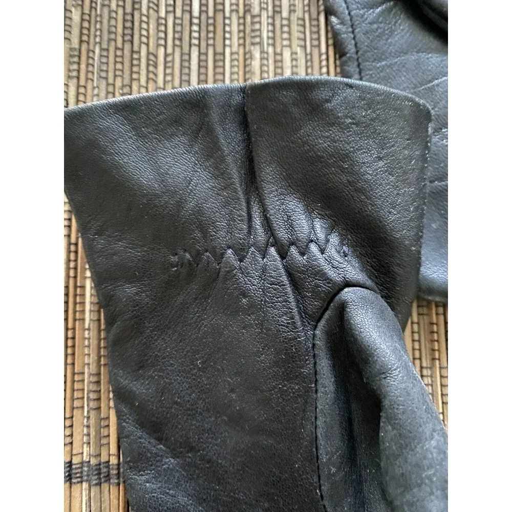 Vintage Womens Dark Brown Leather Gloves With Knotted Detail Size 7/ S India EUC